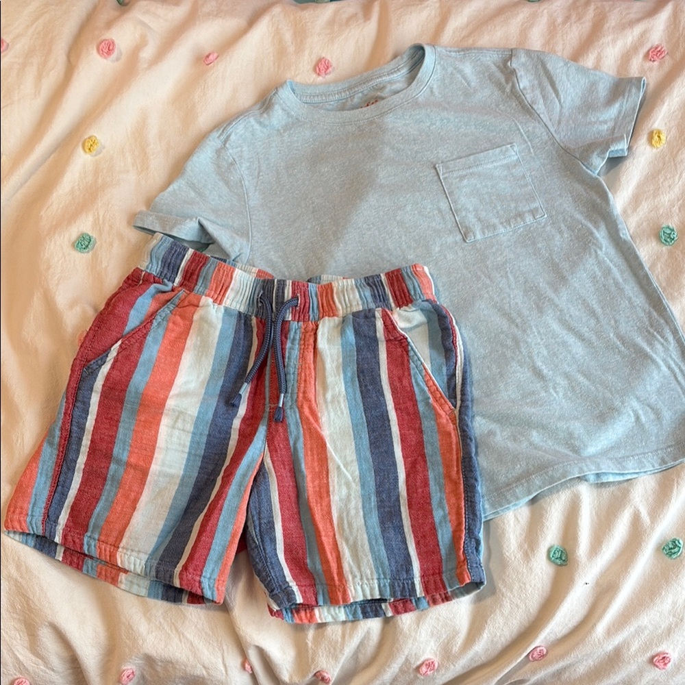 Cat & Jack Light Blue T-Shirt and Striped Shorts Set
